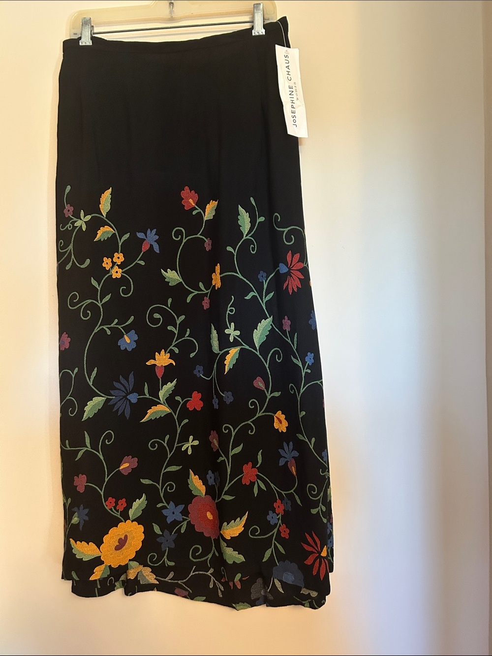 Josephine Chaus Black Rayon Maxi Skirt with Multicolor Floral print  Size 3X NWT